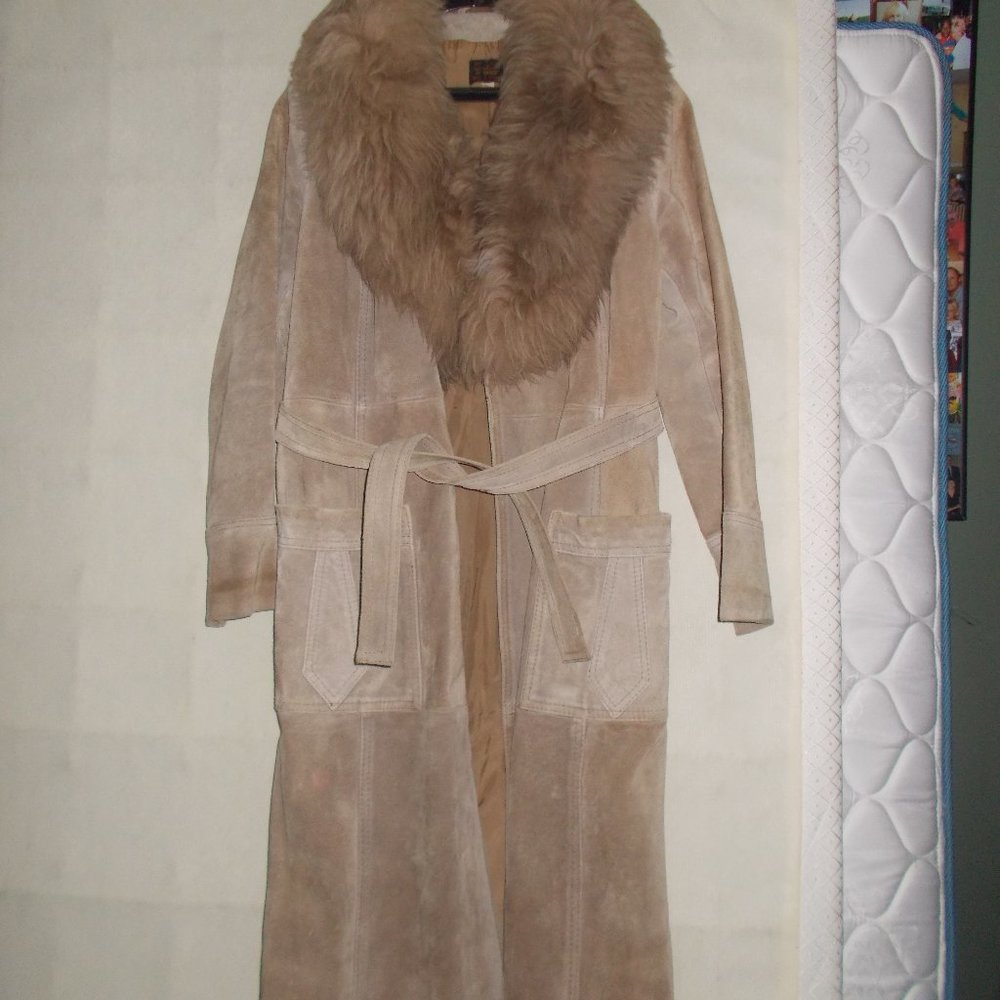 Suede Coat w/ Faux Fur Collar